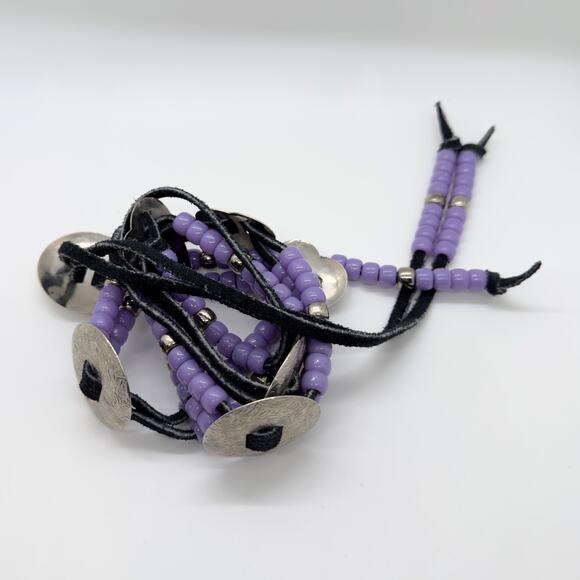 Vintage Southwestern Bead Concho Leather Belt - Picture 3 of 4